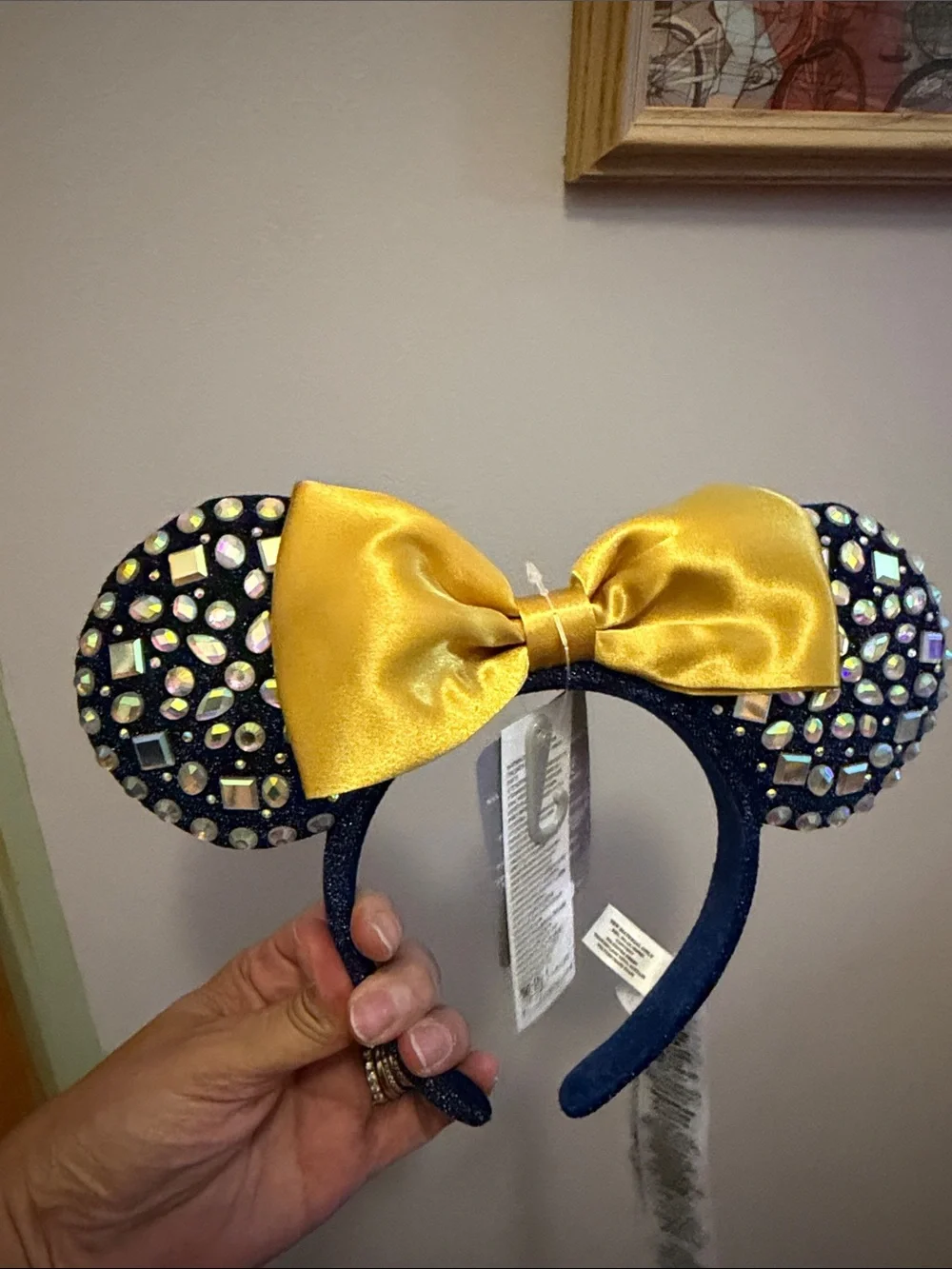 Disney Black Sequin Minnie Ears Headband with Gold Bow